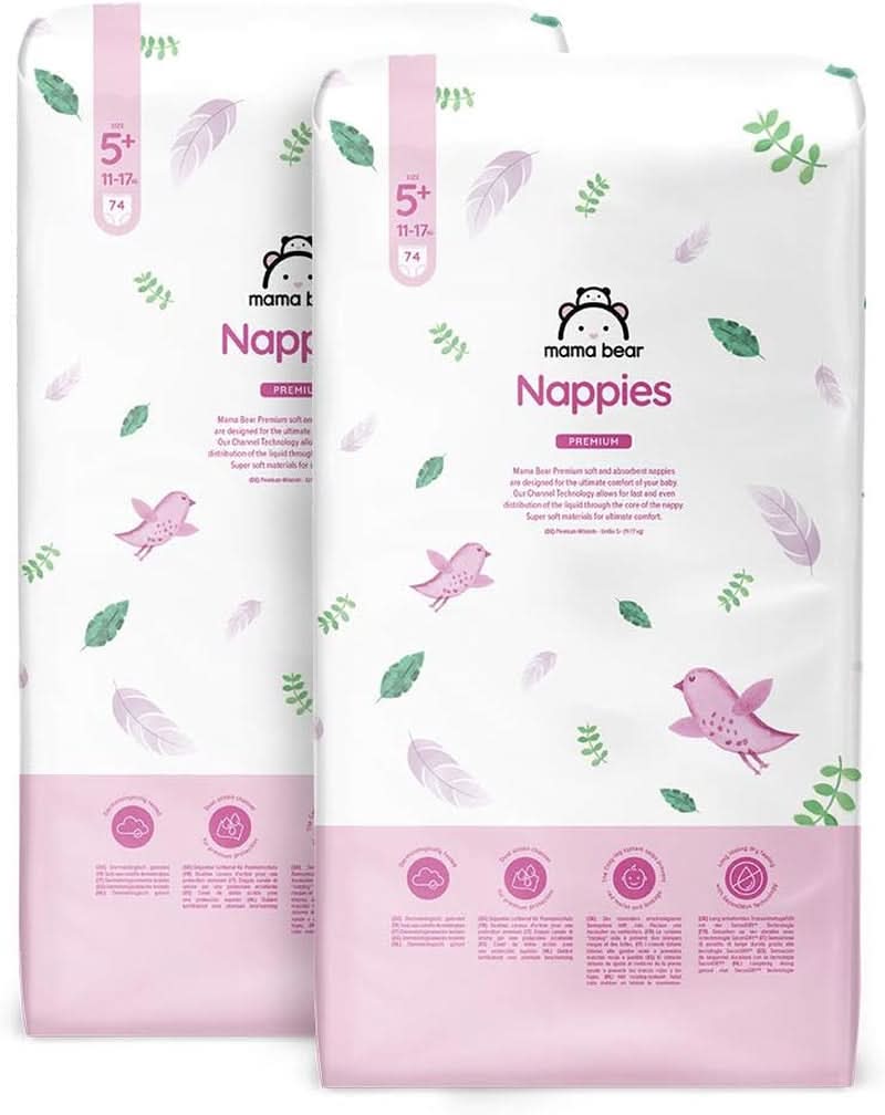 Mama Bear Premium scutece, mărimea 2 (3-6 kg), alb, 168 bucăți (2 pachete de 84) Mama si Copilul Naty Shop Mărime 5+ (148 buc)