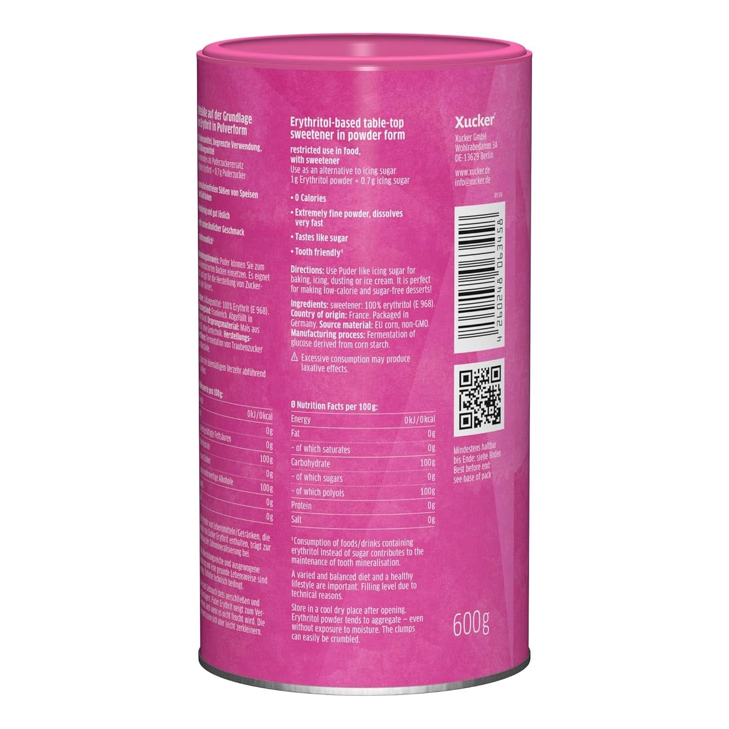 Xucker Zucchero a velo Eritritolo - Sostituto dello zucchero senza calorie, 600 grammi Dolcificanti Naty Shop