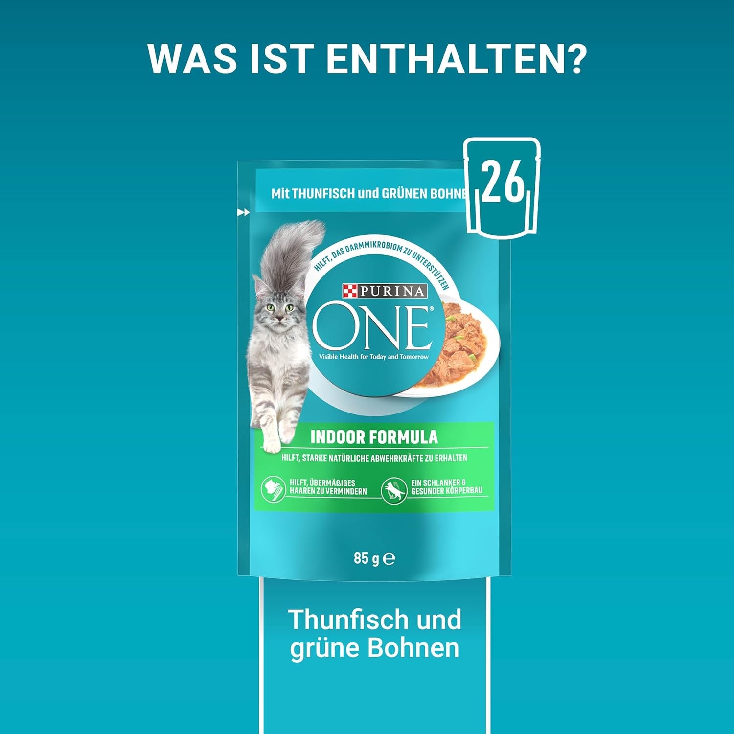 Hrană umedă pentru pisici PURINA ONE Indoor Formula, bucăți fragede în sos pentru pisici de casă, cu ton, pachet de 26 (26 x 85g)