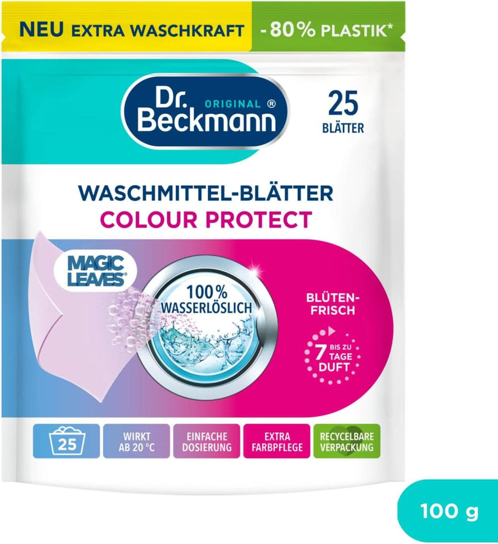Foglio detersivo Dr Beckmann MAGIC LEAVES COLOR | Salviette predosate e idrosolubili | Salvaspazio e facile da usare | 25 fogli di detersivi per bucato Naty Shop