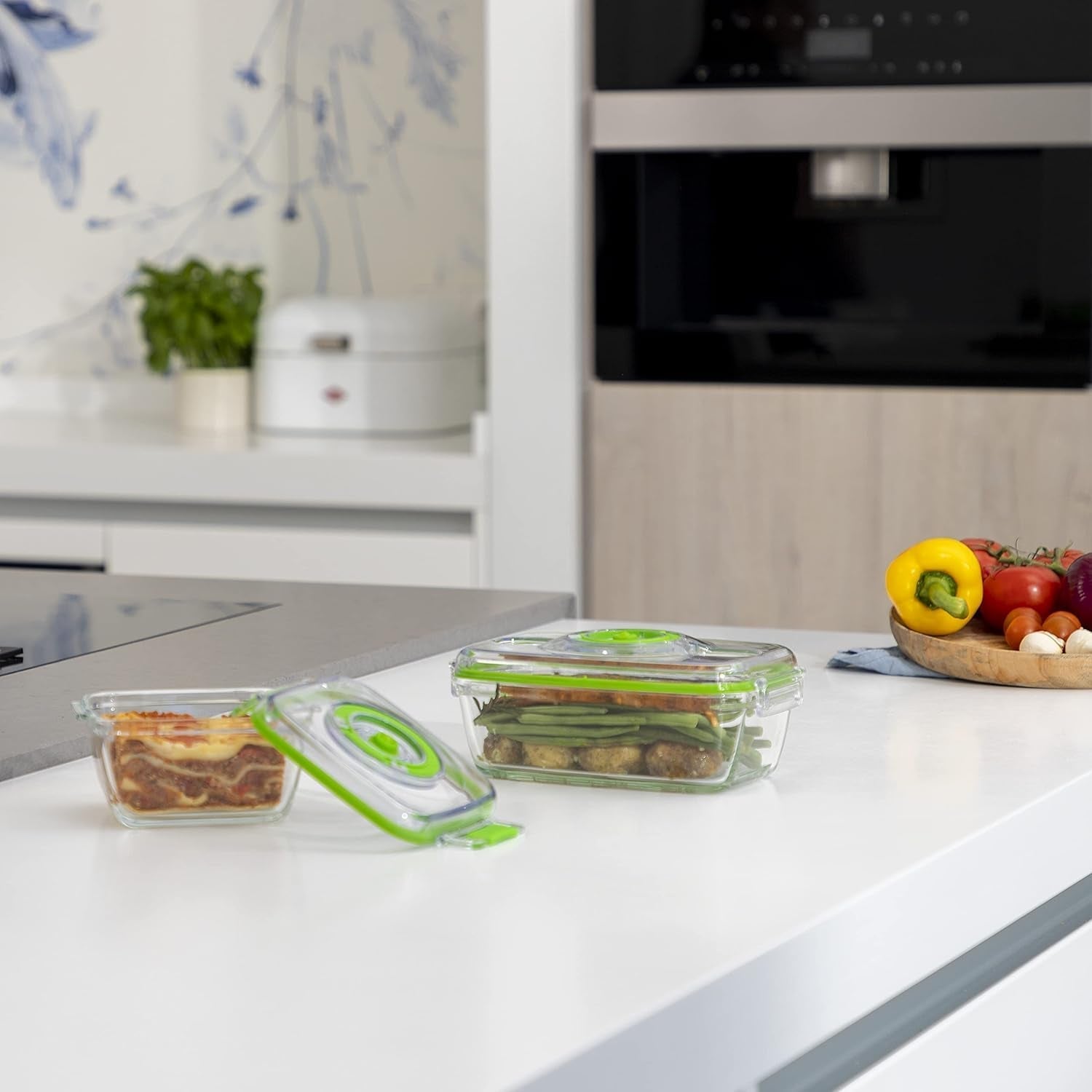 Set de recipiente din sticlă pentru păstrarea alimentelor Princess cu sigilator de vid portabil - inclusiv pompă de vid electrică, cablu de încărcare USB, 2 recipiente pentru gătit și alimente, 2 capace fără BPA, 492985 Cutii depozitare alimente Naty Shop