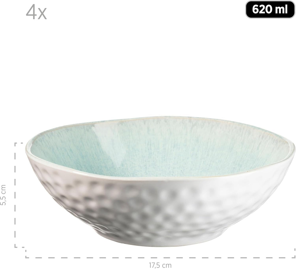 MÄSER Serie Frozen, Geschirr Set Aus Keramik Für 4 Personen, 16-Teiliges Kombiservice Mit Organischen Formen, Farblich Gesprenkeltes Service, Steinzeug, Türkis-Grün Set di stoviglie Naty Shop