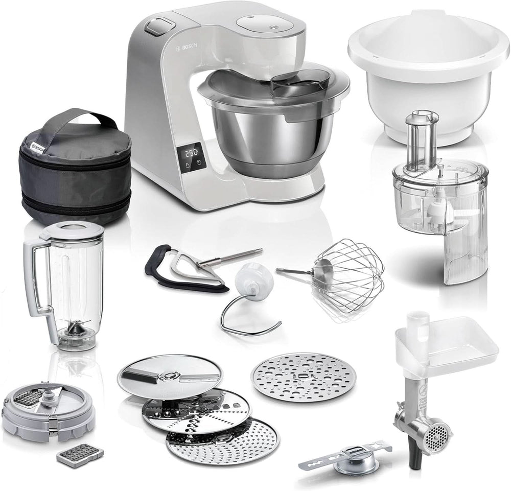 Robot da cucina Bosch Serie 4 MUM5X720, bilancia integrata, ciotola inox 3,9L, mixer 1,25L, 1000W Accessori Alimentazione e Allattamento Baby Naty Shop Singolo Silver Grey 6 accessori
