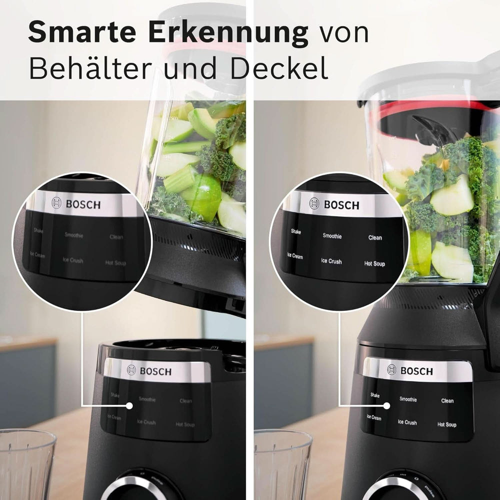 Robot da cucina ad alta velocità Vitapower Serie 6 MMBD665B1, 45.000 giri/min, 6 programmi Inkl Heiße Suppe & Reinigung, 2 L Mixbehälter, Stopfer, Spülmaschinenfeste Teile, Made in Europe, 1800W, Schwarz Kitchen Naty Shop