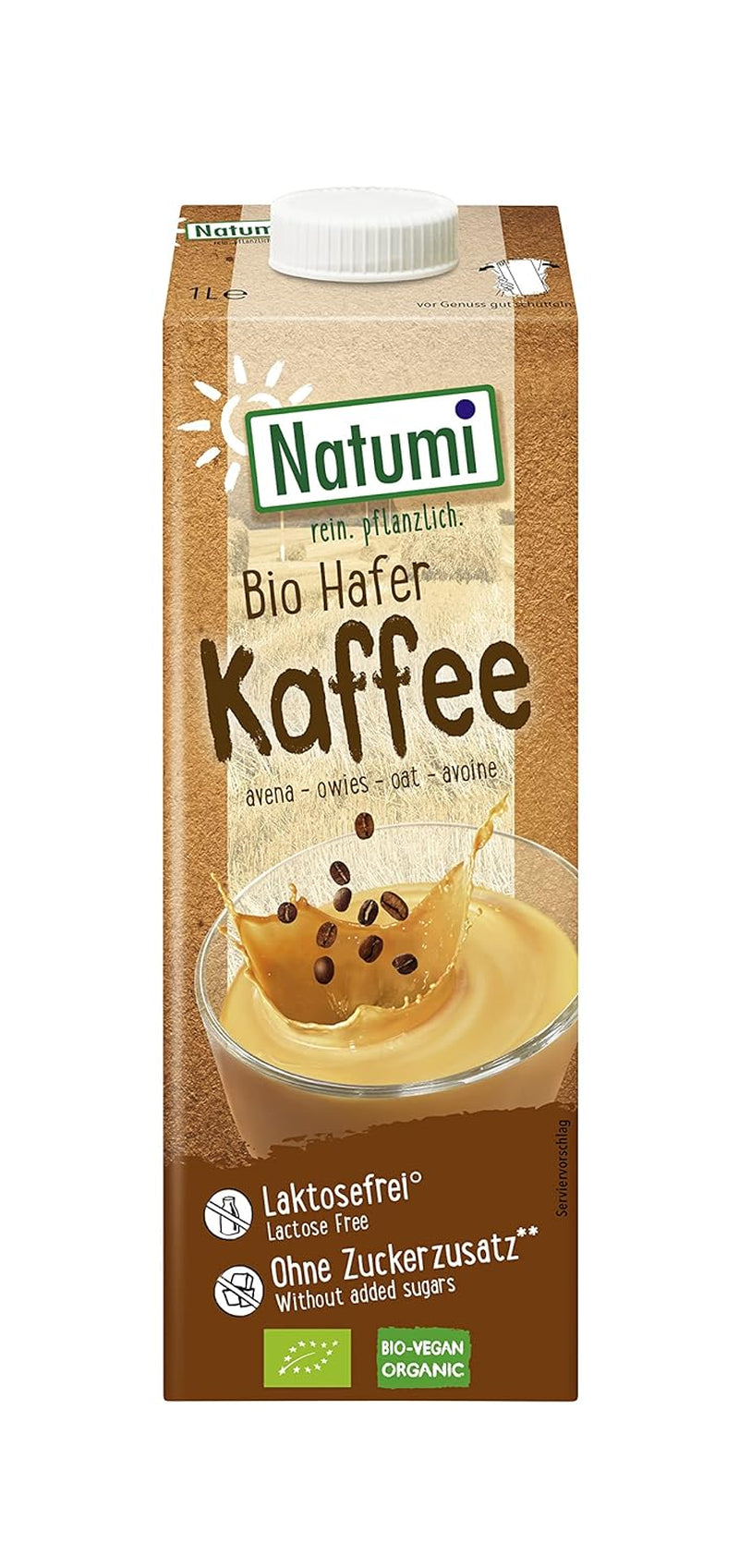 Natumi Bio Hafer Barista, 8 x 1L - Senza lattosio, Aufschäumbar, Barista-Style, Bio, Hergestellt mit deutschem Hafer, Vegan, Milchfreie milchfreie Alternative