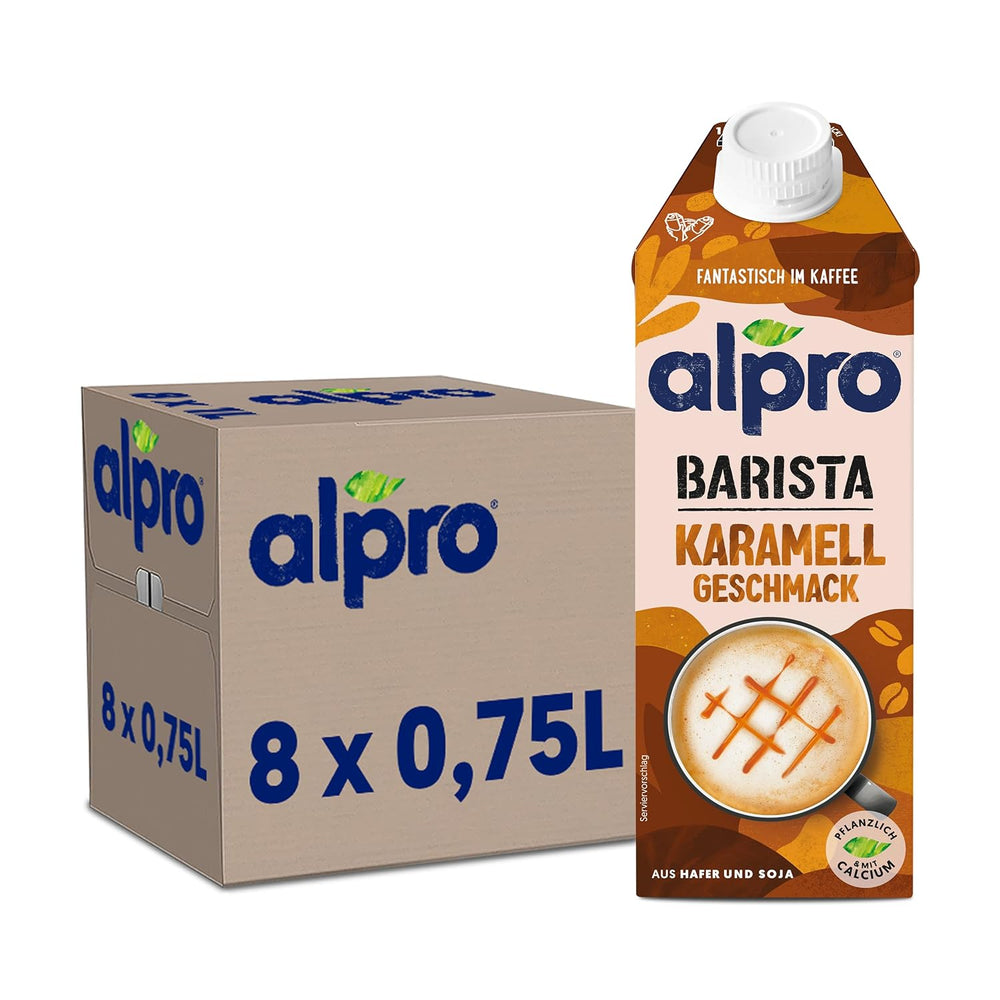 Alpro Barista Karamell – Zum Aufschäumen – Von Natur aus lactosefrei – 8 x 750 ml – Haltbar