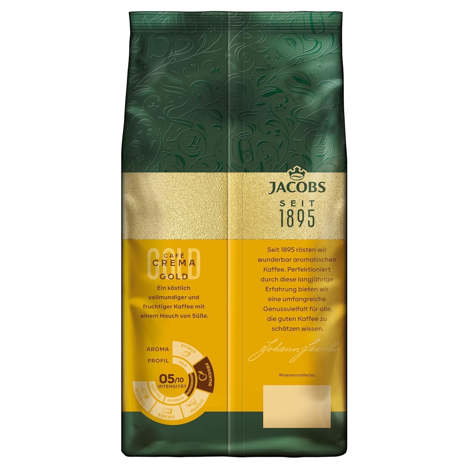 Jacobs Café Crema Gold Chicchi di caffè 1Kg – Vollmundig, Aromatisch, Note fruttuose, Arabica e Robusta in grani, Intensità 5/10, Ideale per Café Crema Naty Shop
