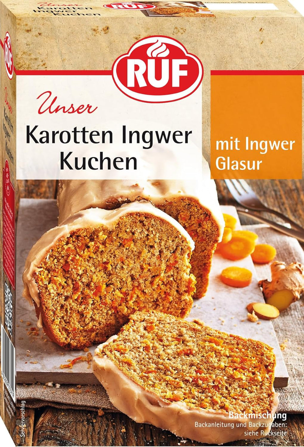 RUF Karotten-Ingwer-Kuchen, Backmischung Für Einen Saftigen Karottenkuchen Mit Frischen Möhren Und Fruchtiger Ingwer-Zuckerglasur, Vegan Naty Shop Karottenkuchen