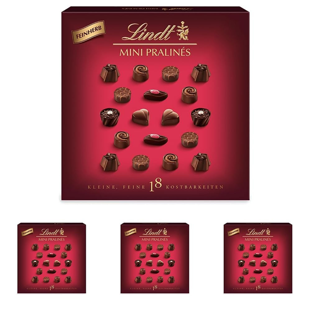 Cioccolato - Mini Praline Di Cioccolato Fondente | 90 g| Scatola con 18 praline, ciascuna in 6 deliziosi assortimenti | Regalo di cioccolato | Regalo al cioccolato (confezione da 4)