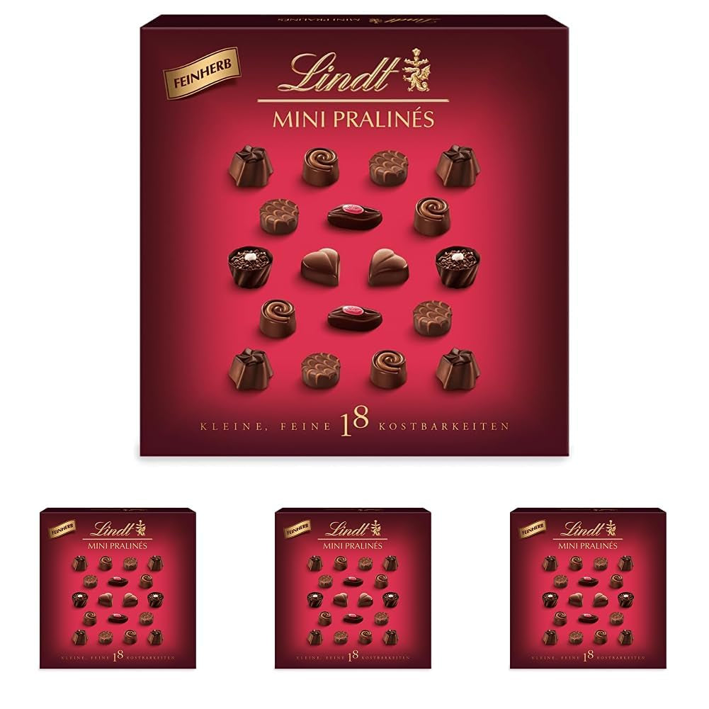 Cioccolato - Mini Praline Di Cioccolato Fondente | 90 g| Scatola con 18 praline, ciascuna in 6 deliziosi assortimenti | Regalo di cioccolato | Regalo al cioccolato (confezione da 4)