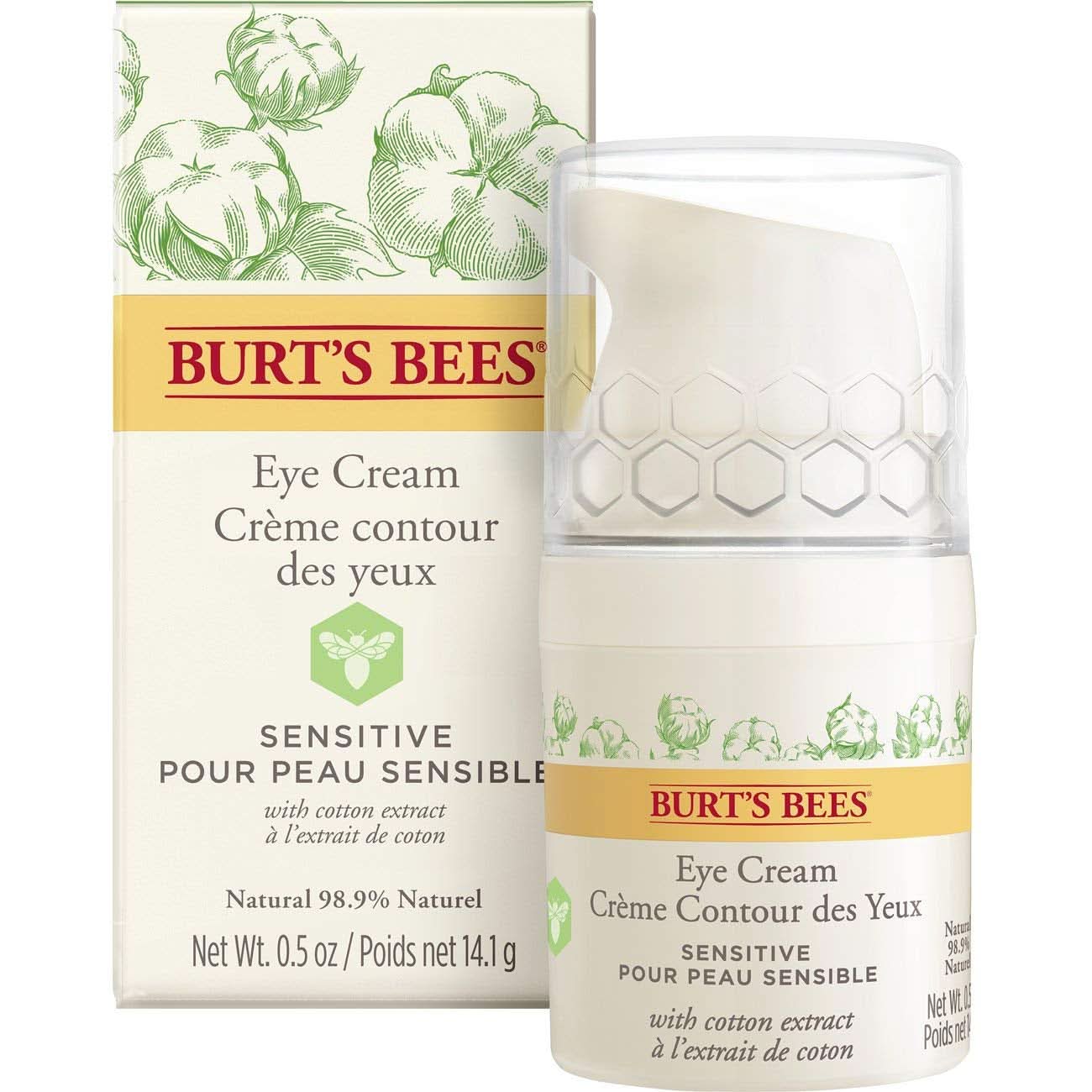 Burt'S Bees Crema contorno occhi naturale per pelli sensibili con estratto di cotone, 14 g Cosmetici e Beauty Naty Shop