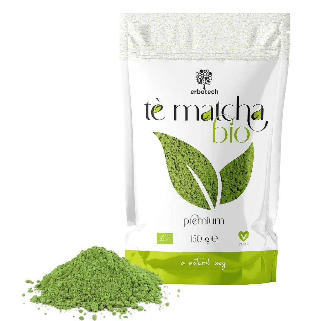 ERBOTECH Ceai Matcha Bio/Pudră de ceai verde japonez organic 100 g, 100% multivitamine naturale, calitate premium, vegan, ideal pentru prăjituri, smoothie-uri, ceai rece