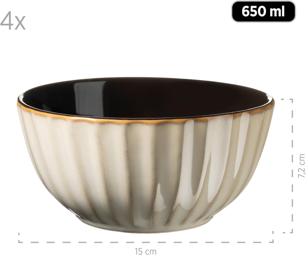 MÄSER 931963 Serie Confino Geschirr Set Für 4 Personen Im Modernen Vintage Look, 20-Teiliges Kombiservice Aus Keramik in Beige Mit Schwarzen Akzenten, Steinzeug Naty Shop
