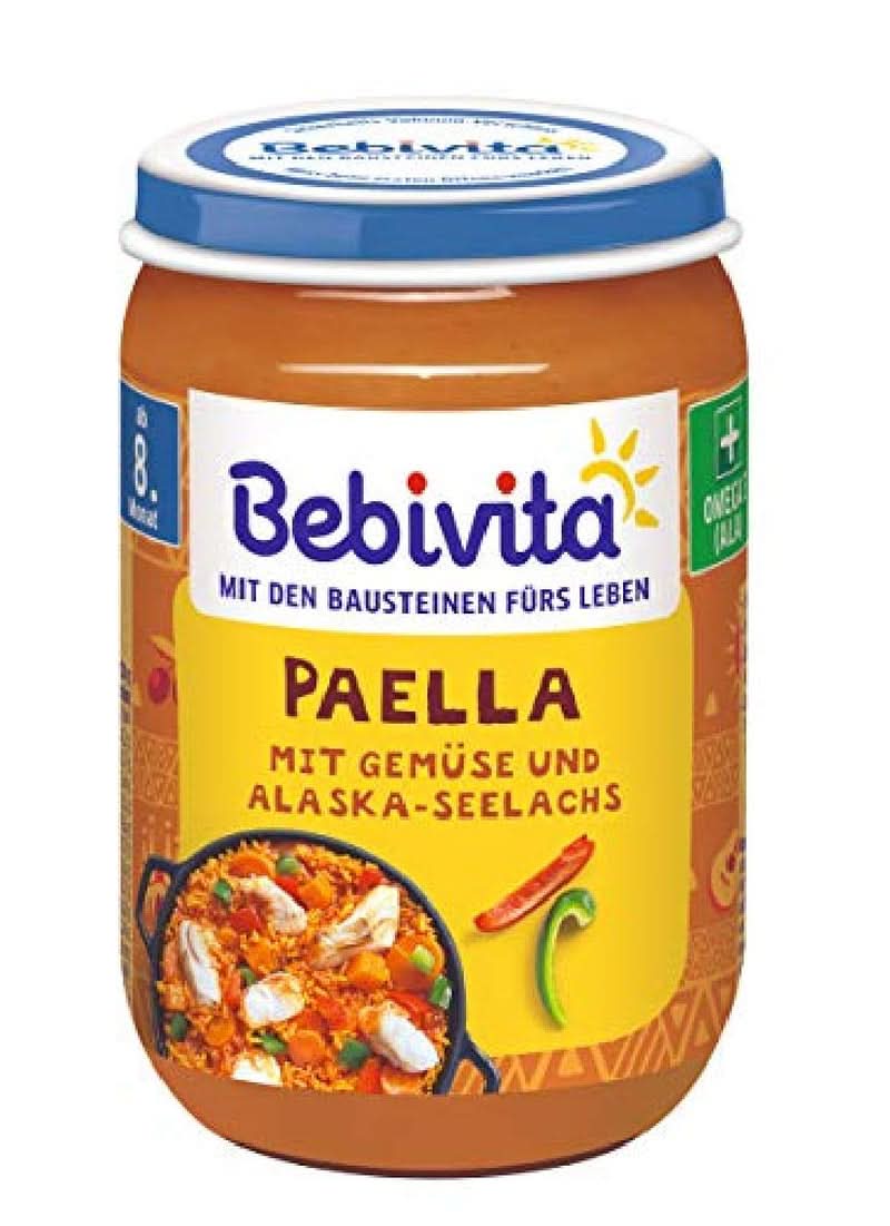 Menu Da 8 mesi Spaghetti alla bolognese, confezione da 6 (6 X 220 grammi), medi Mamma e Bambino Naty Shop 6 x 220 grammi Paella con verdure e pollock dell'Alaska