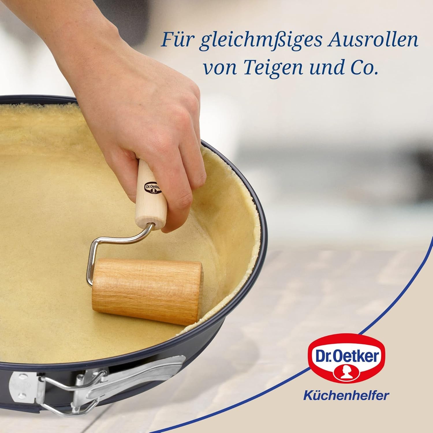 Dr. Oetker Teigroller aus Holz – Teigrolle aus Buchenholz di alta qualità – Perfekt für round und eckige Formen – ca. 18 x 7 cm, Rolle Durchmesser ca. 4,5 cm