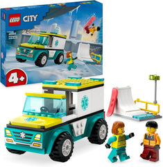 Ambulanza e snowboarder LEGO City, set da gioco ambulanza con macchinina e 2 minifigure, personaggio dello snowboarder e del paramedico, regalo fantasioso per ragazzi e ragazze a partire da 4 anni 60403 Set da costruzione Besuche den LEGO-Store Titolo predefinito