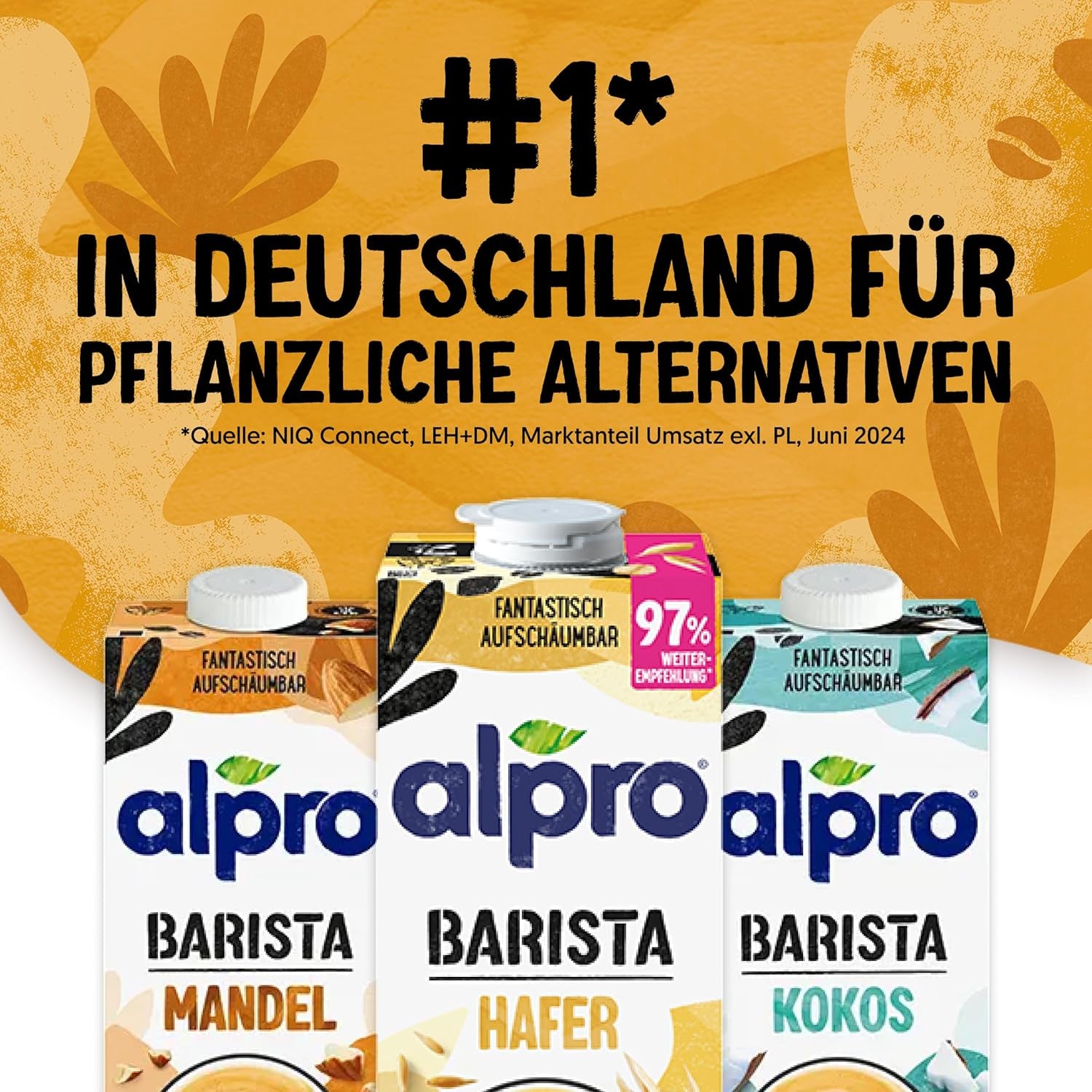 Alpro Barista Haferdrink – Zum Aufschäumen – Vegan und milchfrei – Von Natur aus lactosefrei – Rich an Ballaststoffen, Calcium und Vitaminen – 8 x 1 L – Haltbar