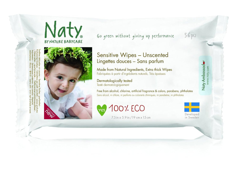 Eco by Naty Baby Care, salviettine umidificate biologiche per neonati, senza profumo, 56 pannolini