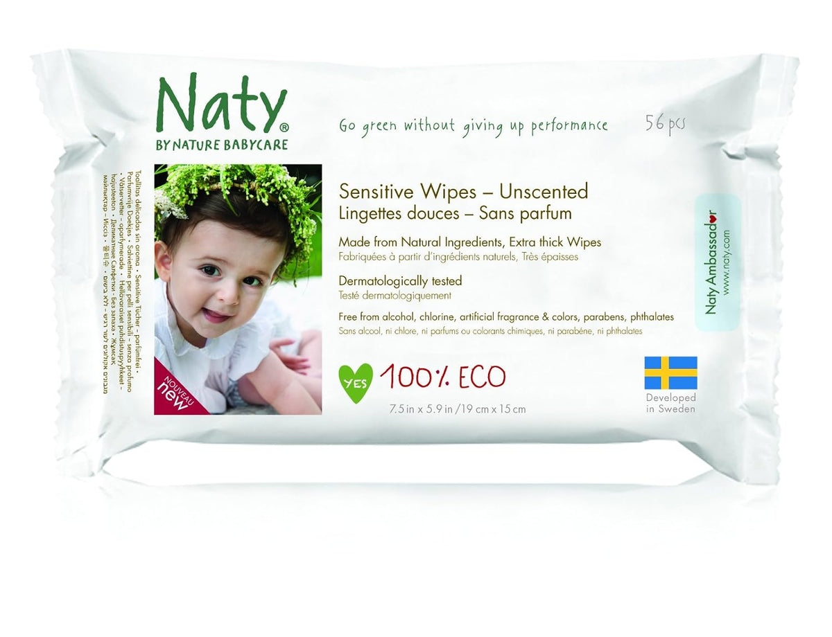 Eco by Naty Baby Care, salviettine umidificate biologiche per neonati, senza profumo, 56 pannolini