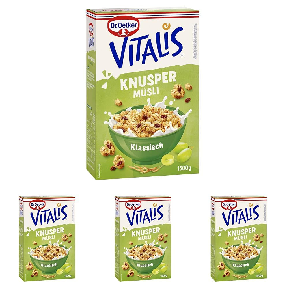Dr. Oetker Vitalis Classic Crispy Muesli: confezione grande di muesli croccanti per la colazione con uvetta, 1 confezione, 1,5 kg