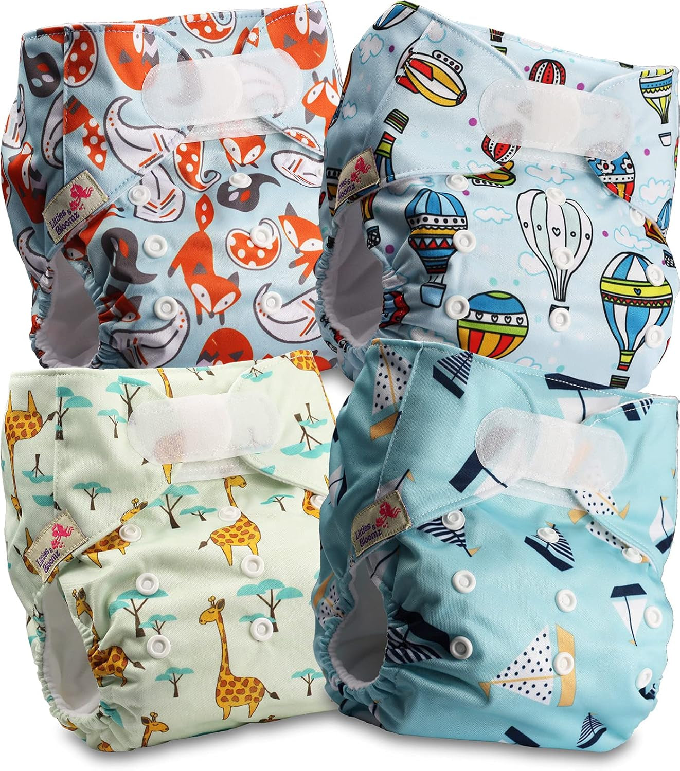 Pannolini riutilizzabili Littles and Bloomz FLV2-0602, chiusura standard con gancio e anello, 6 pannolini