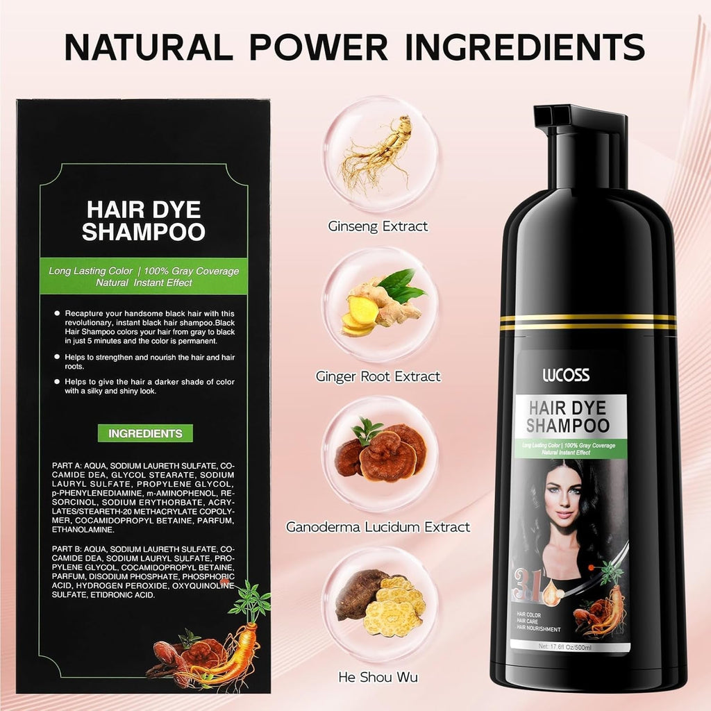 Șampon instant pentru păr negru, șampon natural pentru vopsirea părului, 100% acoperire gri - ușor și rapid, culoare semipermanentă pentru păr negru, șampon pentru vopsirea părului pentru bărbați și femei Vopsea pentru par Naty Shop