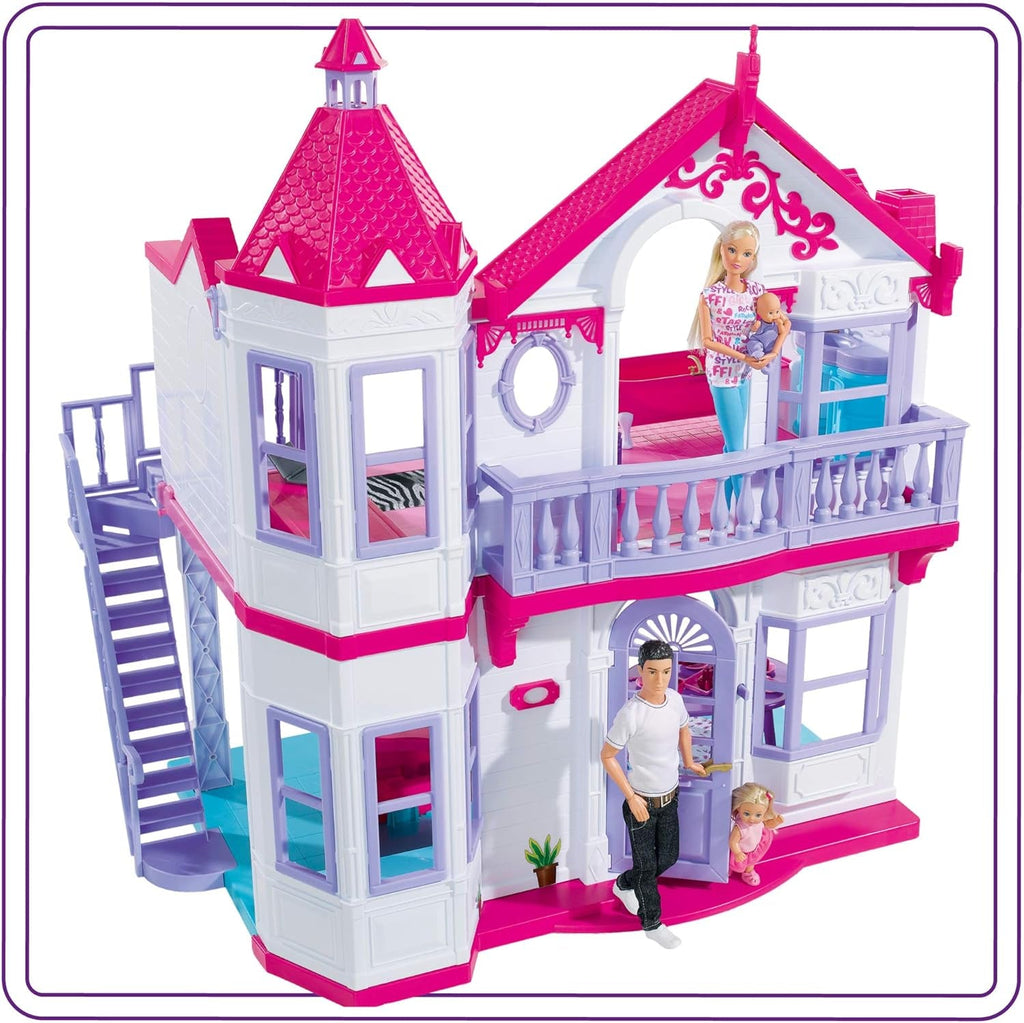 Simba 104661996 - Steffi Love Dreamhouse, Casă de joacă mare, 4 camere, FĂRĂ PUPPETS, 84cm înălțime, Două etaje, Clopoțel funcțional, Pliabil Casute de papusi Naty Shop