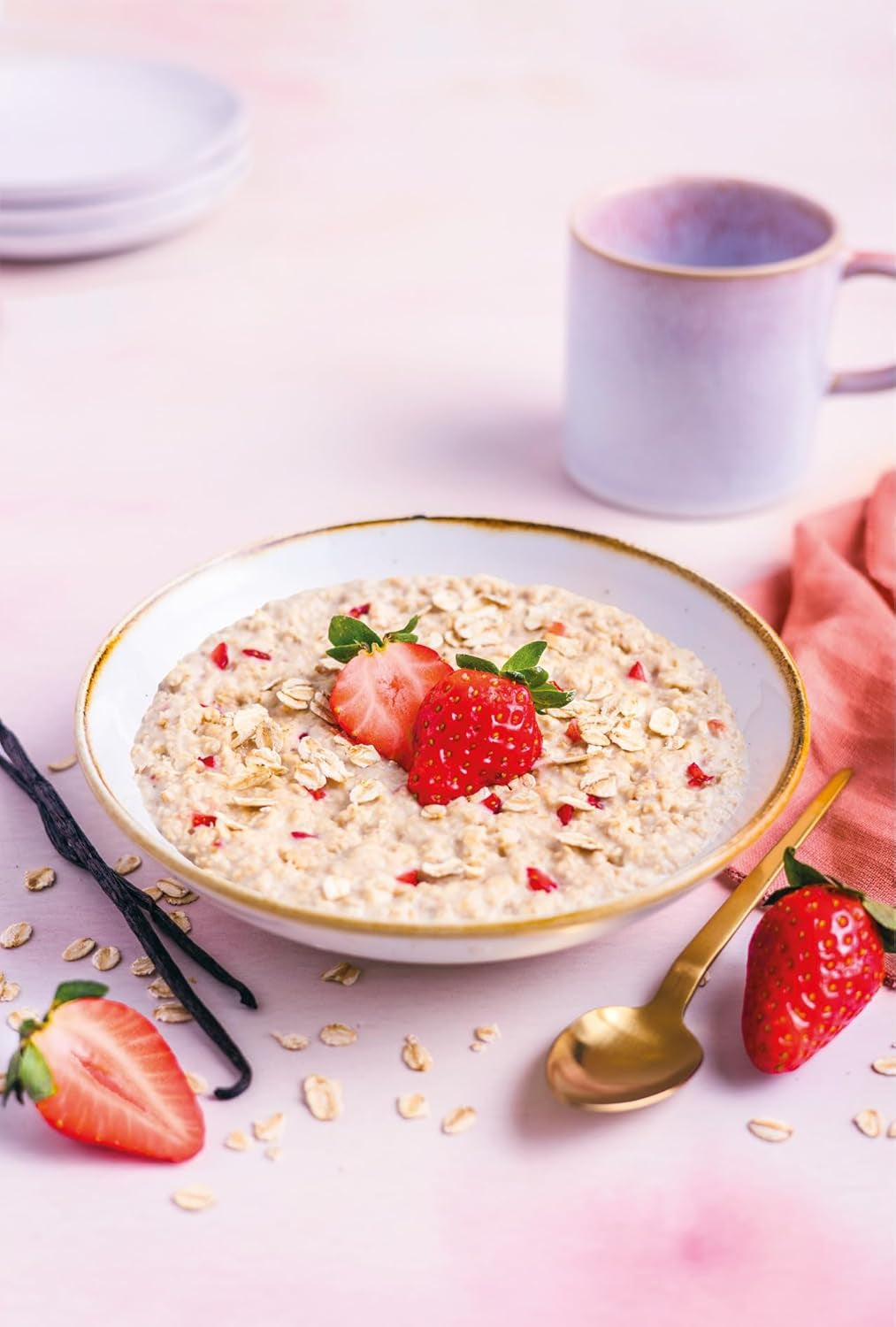 Farina d'avena istantanea RUF con fragole e vaniglia, un pasto estivo con avena pronto in 3 minuti, 1 busta x 65g
