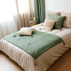 Trapunta con 4 pompon, juta, 90 X 190 Cm, argilla, 2007AGCHLJT090190, 90 X 190 Cm Trapunte e trapunte Naty Shop