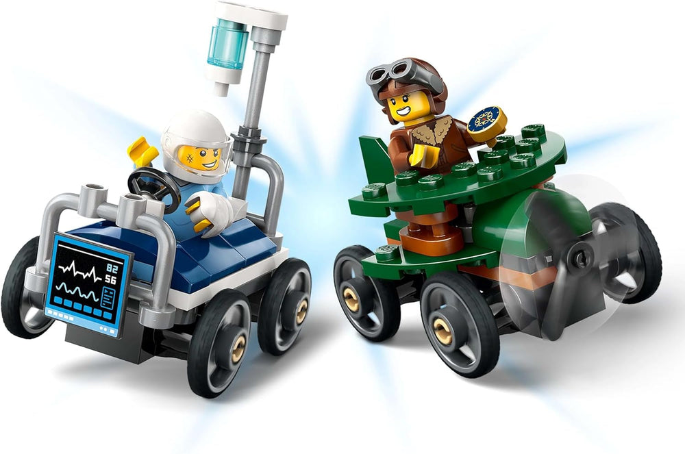 LEGO City Aereo vs. Set auto da corsa per letto d'ospedale - Giocattolo Soapbox per ragazzi e ragazze dai 5 anni - Set da costruzione con 2 minifigure - Regalo di compleanno e di festa 60459 Set da costruzione Besuche den LEGO-Store