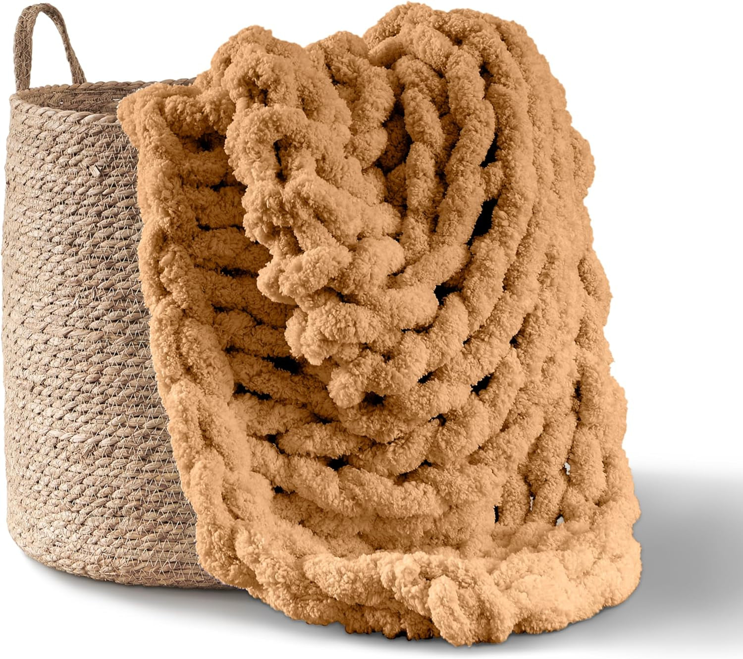 Chunky pătură tricotate, arunca, 100% mână tricotate cu jumbo chenille fire (127 X 152.4 Cm, gri liliac) Paturi si Cuverturi Adyrescia Culoare caramel / maro 50 "X60"