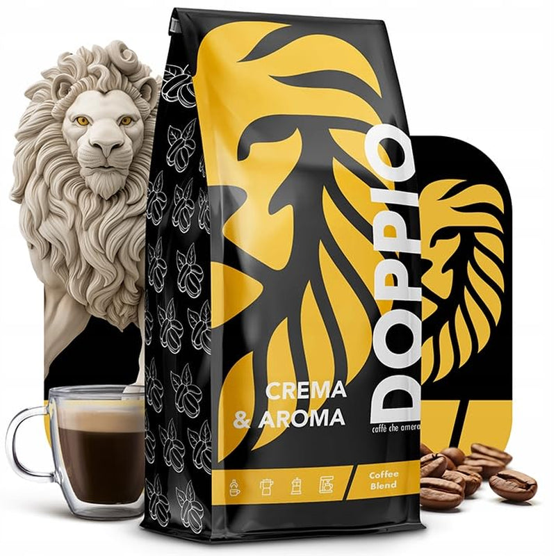 Doppio Crema & Aroma 1KG | Boabe de cafea 80% Arabica și 20% Robusta | cu note de cacao, nuci și caramel | Prăjire proaspătă și medie, aciditate scăzută | pentru espresso | Blue Orca Coffee