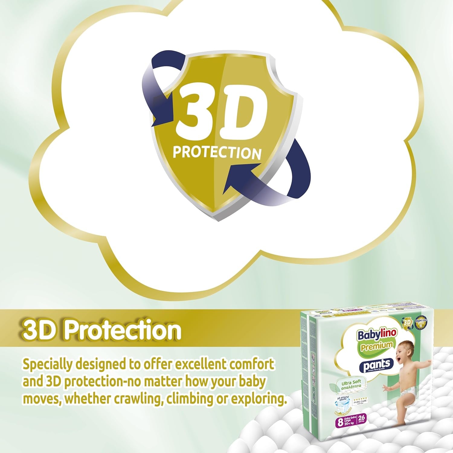 Pantaloni Premium taglia 8 con filtro ultra morbido, XXL (20+ kg), 104 pezzi