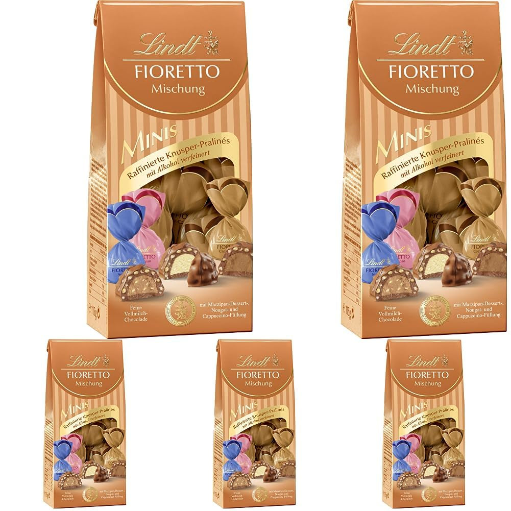 Cioccolato - Assortimento FIORETTO Minis | 115 g| ca. 10 praline di cioccolato al latte ai gusti marzapane, cappuccino e torrone, contiene alcol | Set regalo al cioccolato | Set regalo di cioccolato (confezione da 5)