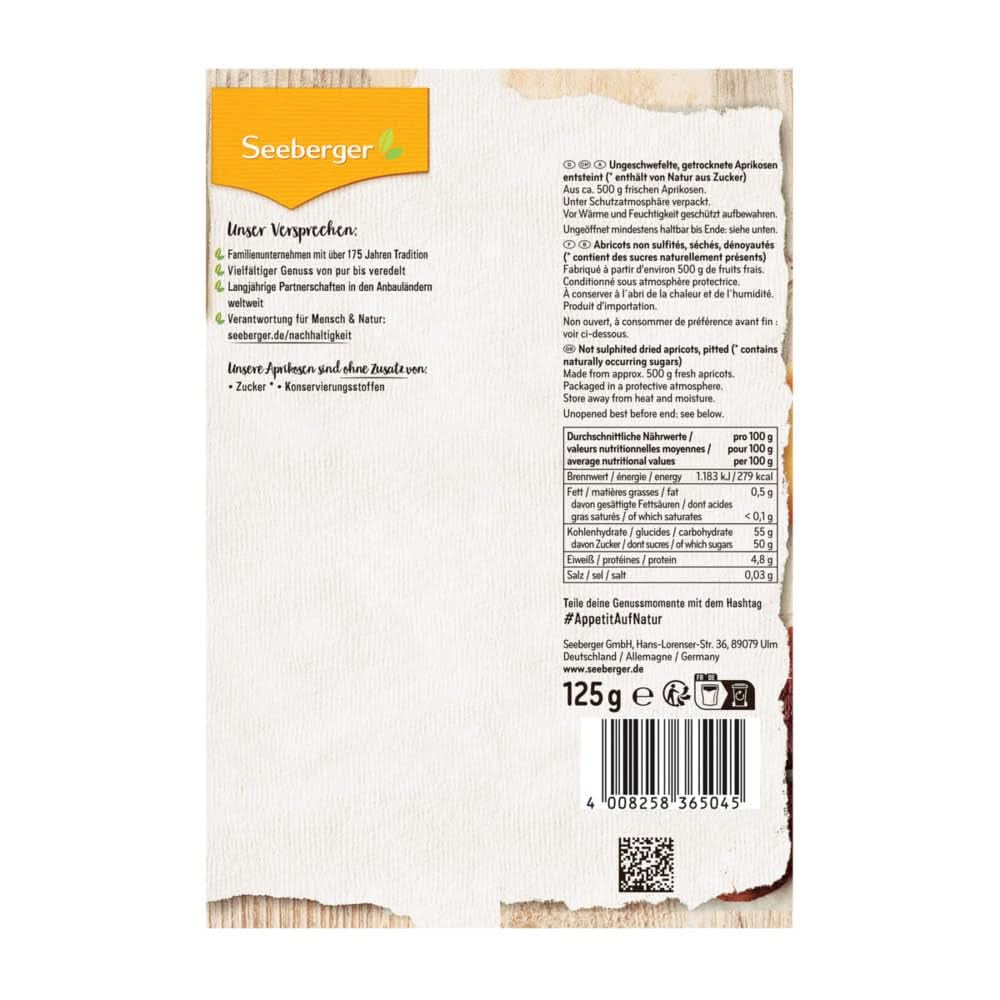 Seeberger Albicocche secche non trattate, dal sapore dolce-fruttato - senza zuccheri aggiunti, 13 x 125 grammi Prodotti secchi Naty Shop