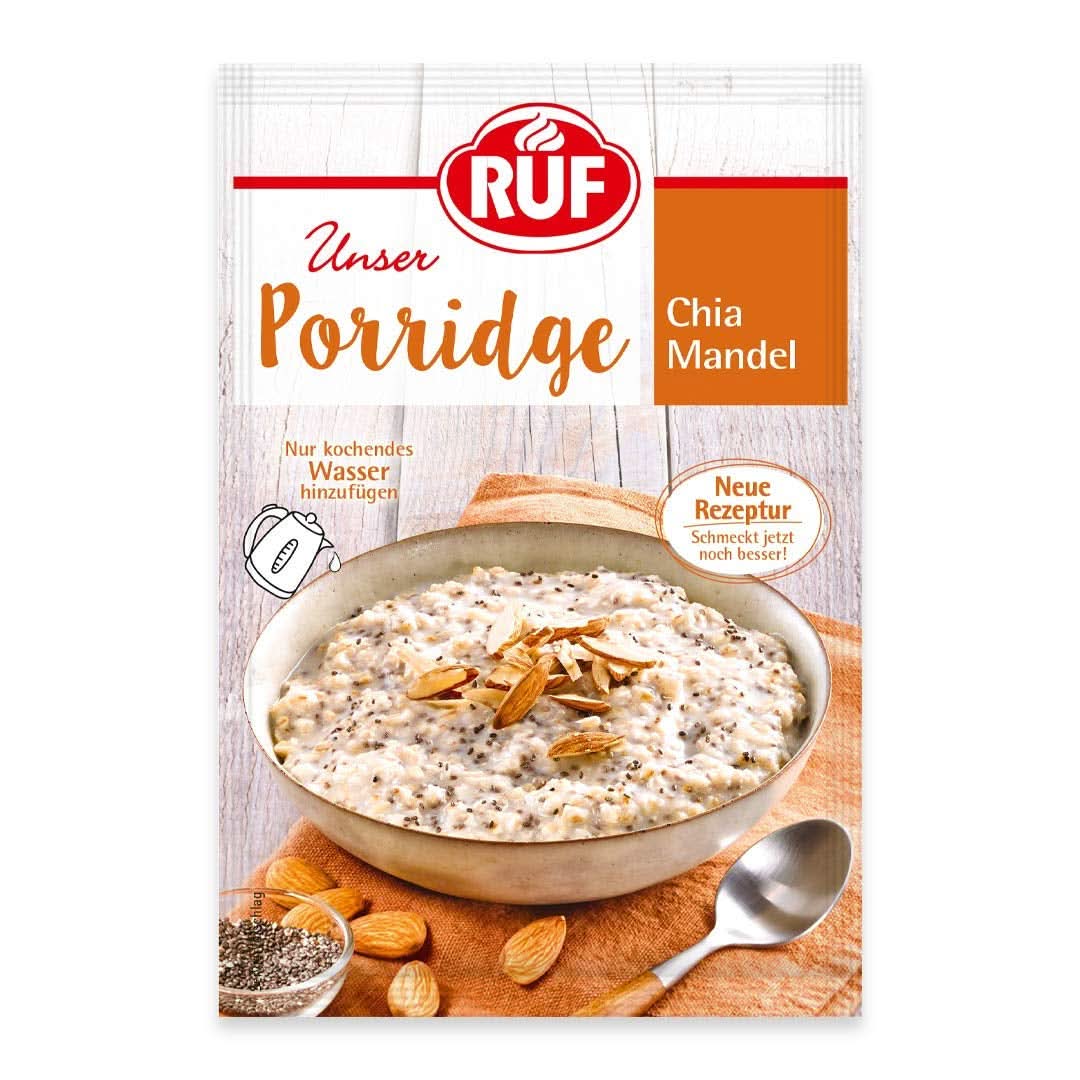 RUF Porridge Raspberry White Choc, Porridge istantaneo con pezzetti di lamponi e cioccolato bianco grattugiato, 65 grammi Cereale Naty Shop 65 grammi Chia con mandorle