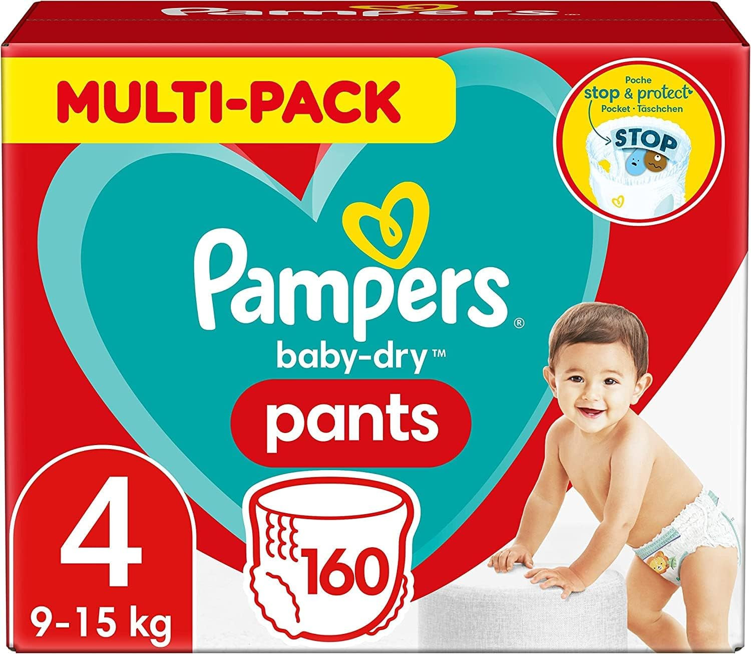 Pantaloni Pampers Baby-Dry Taglia 5, 160 Pezzi, 11kg-17kg, 360° auslaufsichere Fit per il giorno e la notte