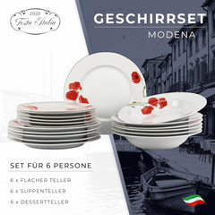 Set de veselă pentru 6 persoane - 18 piese - Set de farfurii din porțelan - Set de veselă albă - Set de bol și farfurie - Veselă modernă - Farfurii - Serviciu de masă - Set de veselă pentru 6 persoane