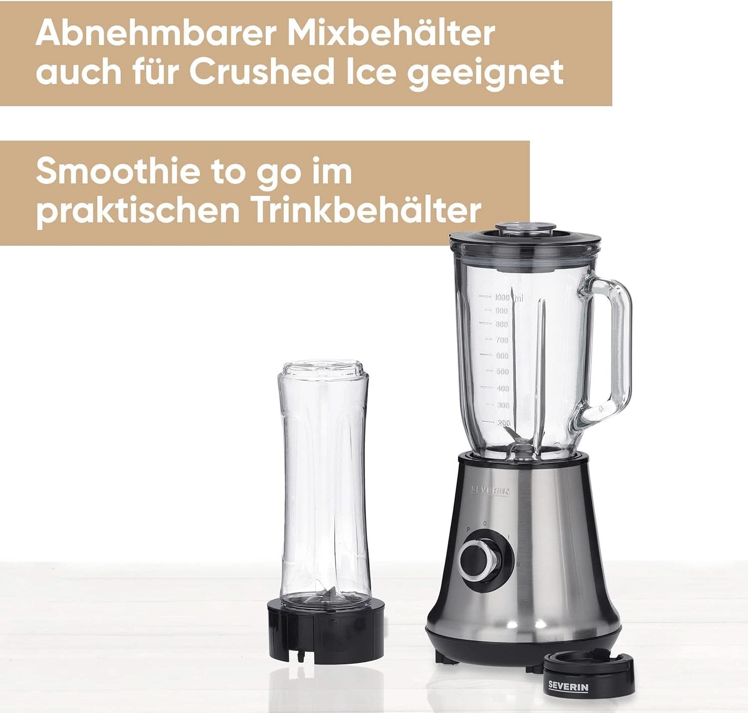 SEVERIN Multimixer, 2-In-1 Stand Mixer Und Smoothie Maker Mit 1 L Glas-Mixbehälter Und Trinkbecher, Küchenmixer Mit 2 Stufen Und Pulse-Funktion, 500 W, Edelstahl/Schwarz, SM 3737 Mama si Copilul Naty Shop
