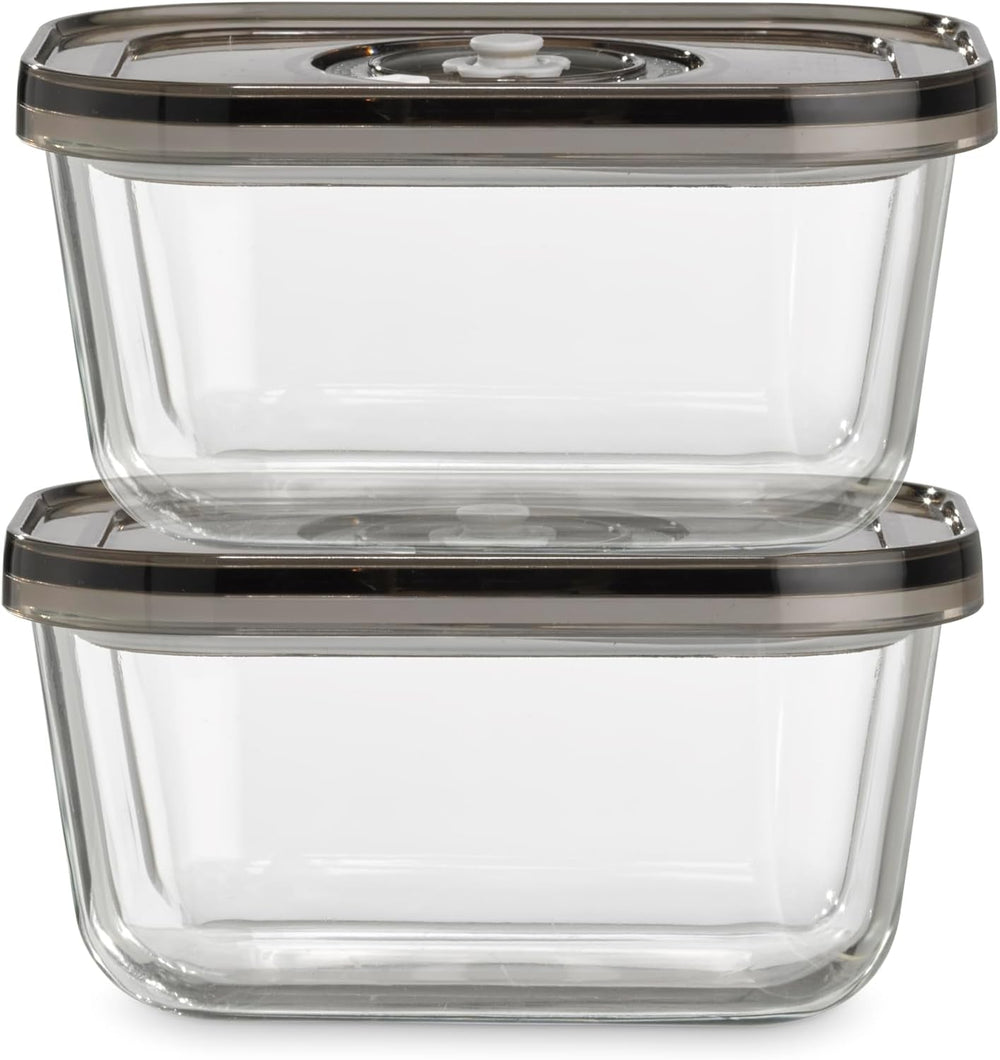 Set Caso Vacu OneTouch Eco, sigilator manual de vid, inclusiv 3 recipiente de vid din sticlă și VacuBoxx Eco-Duo S - recipient de prospețime în vid / 2 recipiente cu 500 ml fiecare Cutii depozitare alimente Naty Shop