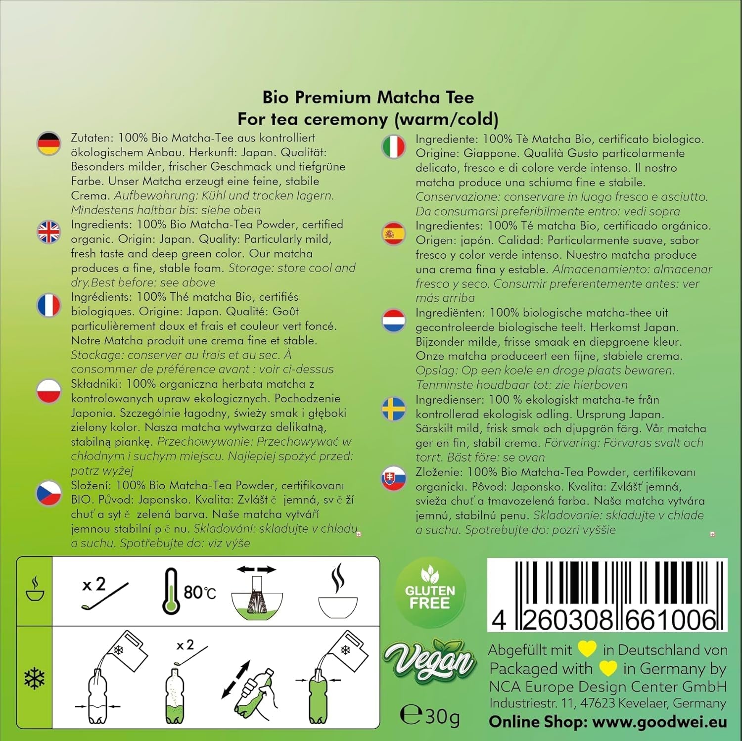 Set Goodwei Matcha cu tel pentru matcha, bol pentru matcha, suport pentru tel din ceramică și ceai matcha organic din Japonia | Set cadou (Kumo)