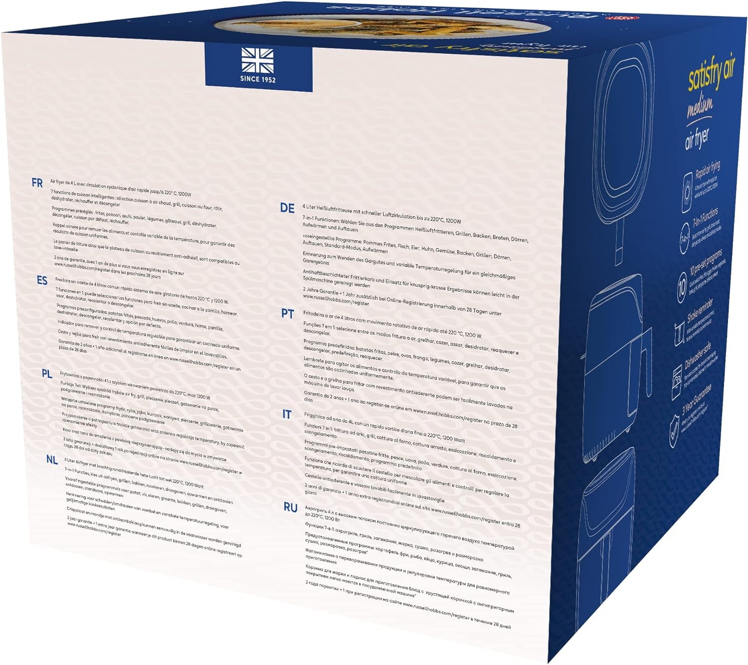 Russell Hobbs Air Fryer L 4L Friggitrice ad aria rapida, 7 funzioni di cottura, 10 programmi Elettrodomestici Naty Shop