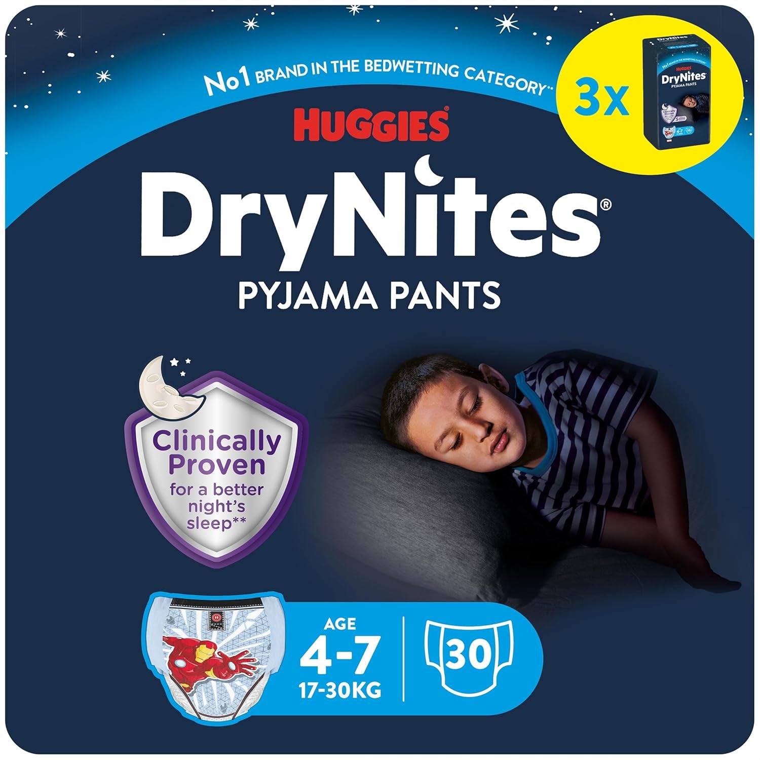 DryNites Pannolini assorbenti per l'enuresi notturna per ragazzi da 4 a 7 anni (17-30 kg), confezione mensile Jumbo, 64 pezzi