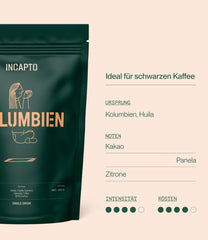 Incapto Spezialitäten-Kaffeebohnen | Single-Origin Kolumbien | Espresso 100% Arabica | Specialty Coffee 84 Punkte SCA | Traditionell Geröstete Bohnenkaffee | Plantage Huila, Cadefihuila, 1kg