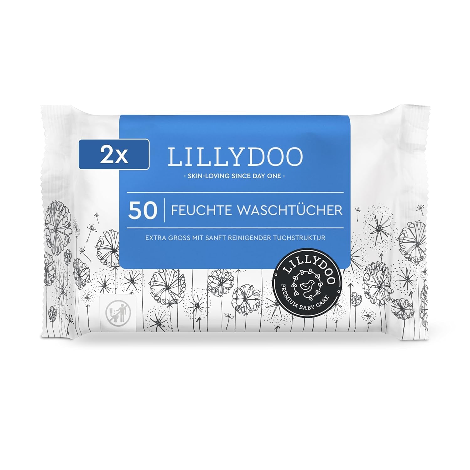 LILLYDOO Salviette umidificate 50 conteggi Salviette extra large al 100% senza plastica, senza profumo