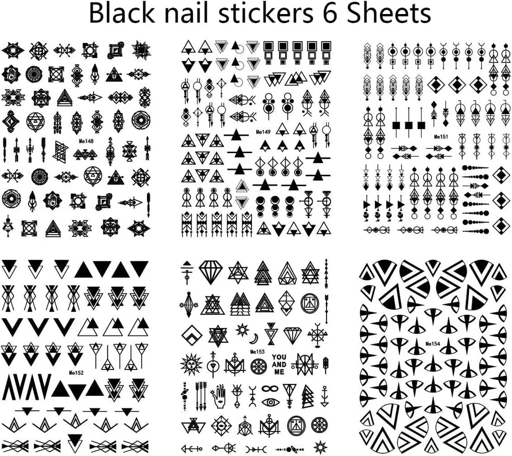 12 Blatt Nagelsticker Geometrisch Nagelaufkleber Selbstklebend Schwarz-Weißes Mysteriöses Dreieck Nail Art Sticker Dekoration Nageldesign Zubehör