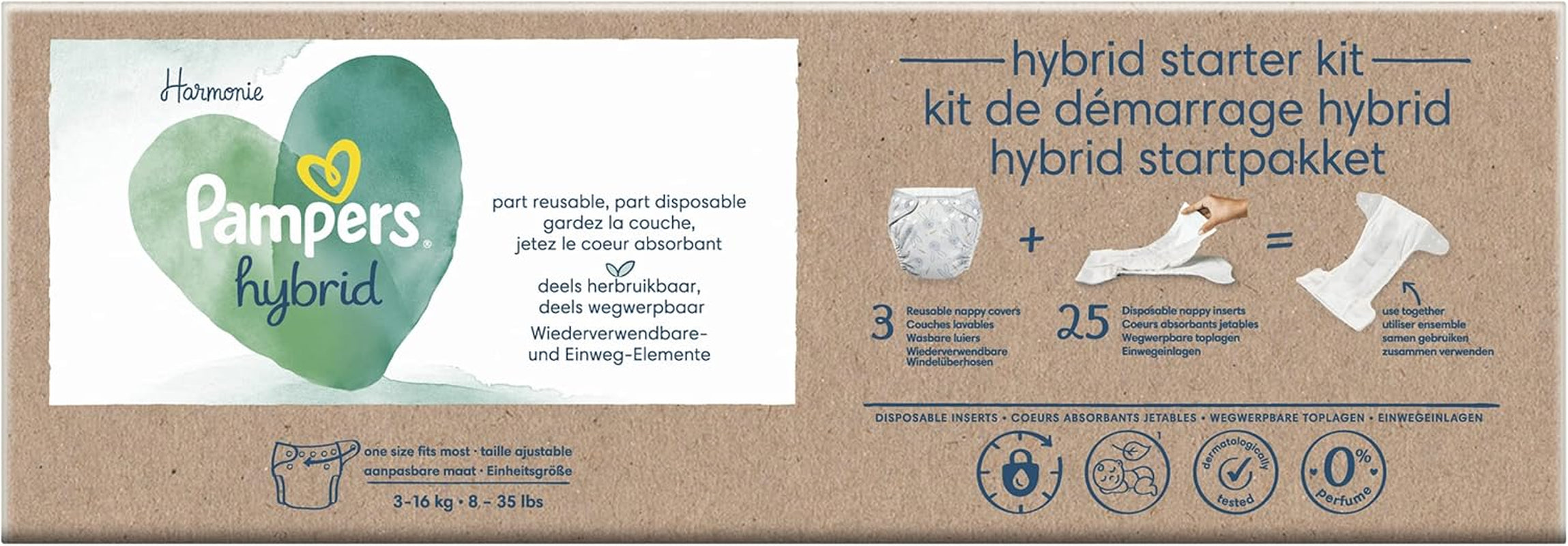 Pampers - Harmony Hybrid Starter Pack, 3 pannolini lavabili + 25 strati superiori usa e getta - 1 confezione