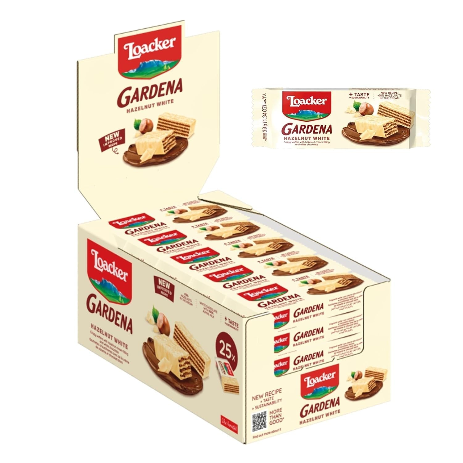 Loacker Gardena (Ciocolată) • Napolitane acoperite cu ciocolată cu lapte și umplutură fină de cremă de ciocolată • Biscuiți tip napolitană, pachet mare (25 x 38g)