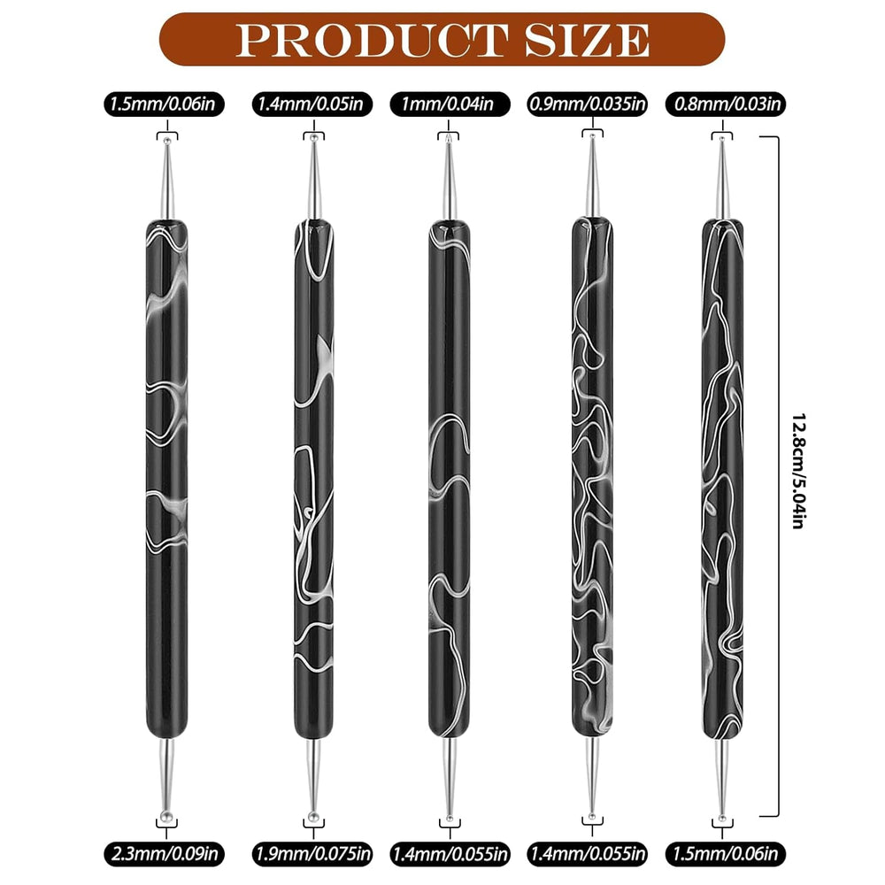 5 Stück Nail Design Dotting Tools Nagelkunst Werkzeug Nagelpunkt Pinsel Punktierung Stift Marbleizing Werkzeug Für Nagellack Maniküre, Schwarz