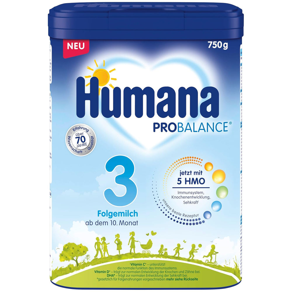 Humana 3 Folgemilch Vorteilspack - 4x750g con 5 HMO, Natürliche Abwehrkräfte, Optimal für Babies ab dem 10; mese
